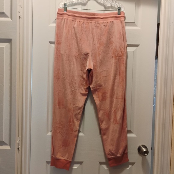 Michael Kors Vevet Velour Track Pants Pale Pink Peach Stretchy Joggers Size L - Picture 8 of 8